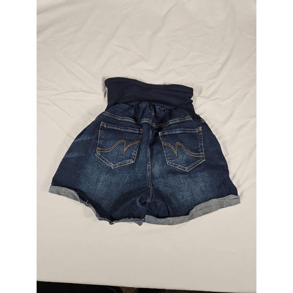 Indigo Blue Maternity Denim Cuffed Shorts Secret Fit Belly Size Large - Picture 2 of 7